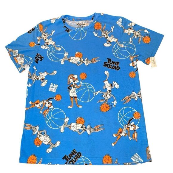 Space Jam Sz L Tune Squad Slam Dunk Shirt A New Legacy Print All Over Blue 0230 - Picture 1 of 10